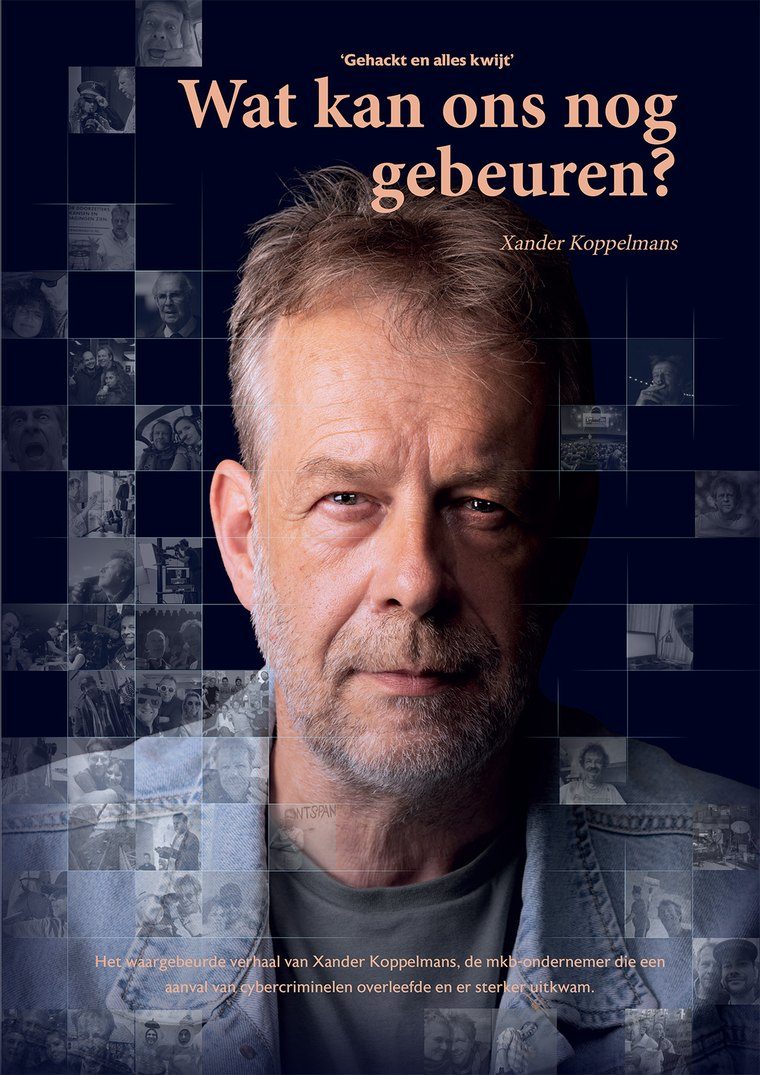 Voorkant van het boek Wat kan ons nog gebeuren? met een portret van Xander Koppelmans